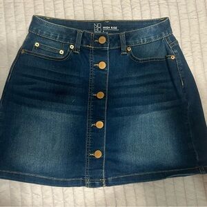 NOBO Button-Front Denim Mini Skirt - Dark blue and beige